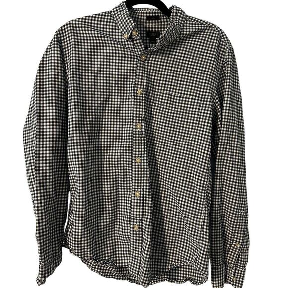 J. Crew Oxford Size Medium Black White Checked Button Down Preppy - Picture 1 of 5